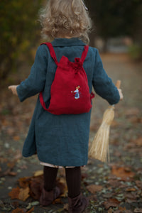 Linen Backpack 20×25cm (cherry red /blue apron rabbit girl)