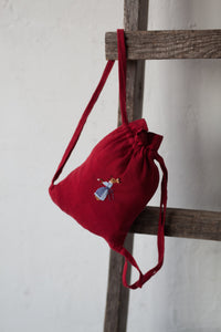 Linen Backpack 20×25cm (cherry red /blue apron rabbit girl)5