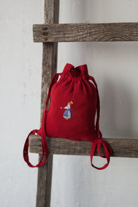 Linen Backpack 20×25cm (cherry red /blue apron rabbit girl)7
