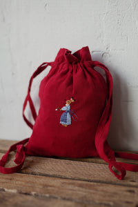 Linen Backpack 20×25cm (cherry red /blue apron rabbit girl)6