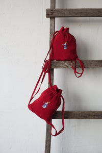 Linen Backpack 20×25cm (cherry red /blue apron rabbit girl)8