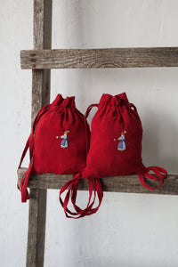 Linen Backpack 20×25cm (cherry red /blue apron rabbit girl)9