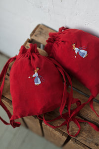 Linen Backpack 20×25cm (cherry red /blue apron rabbit girl)14