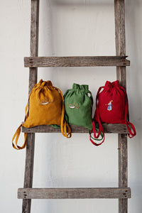 Linen Backpack 20×25cm (cherry red /blue apron rabbit girl)12