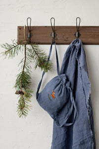 Linen Backpack 20×25cm (dusty blue/fawn and pine branch)
