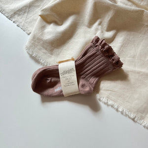 【ラスト1点】Lili - Lace Trim Ribbed Ankle Socks - Praline de Lyon